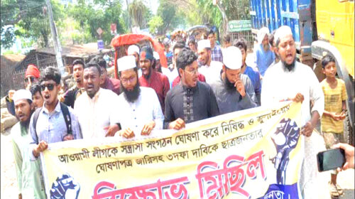 আওয়ামীলীগ সংগঠন নিষিদ্ধের দাবিতে শ্যামনগরে বিক্ষোভ মিছিল